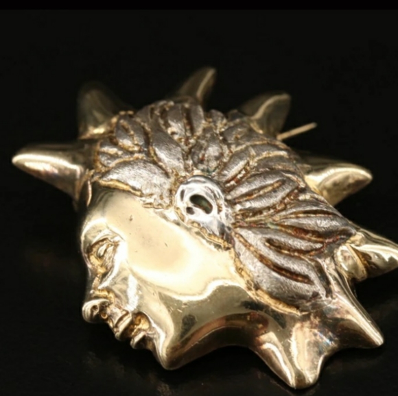 Handmade Warrior Mask Mexican Sterling Silver Brooch Signed Rare Ruben Ayala - Picture 2 of 8